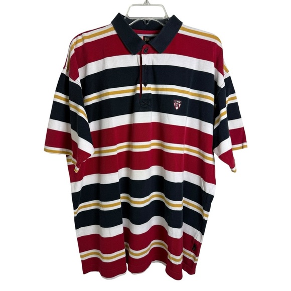 Vintage 90s State of the Art Striped Polo Shirt Size Large Cotton Short Sleeve - Picture 1 of 7